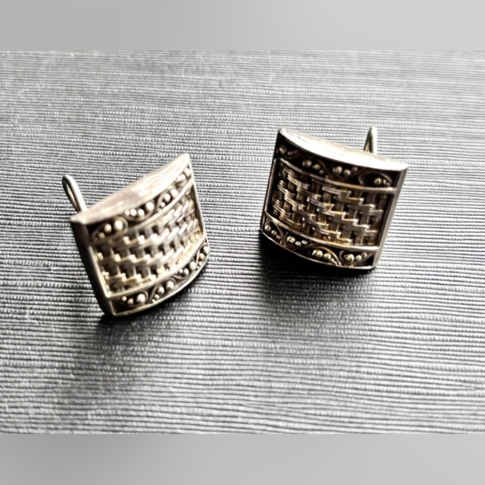 Vintage Sterling Silver Rectangular Clip-On Earri… - image 3